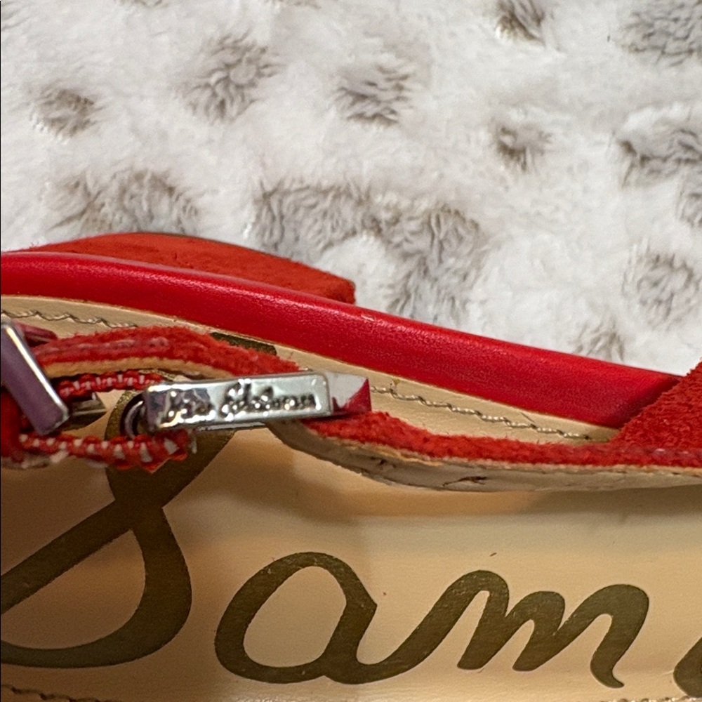 Sam Edelman Orange-Red Suede Block Heel Slingbacks - Picture 10 of 10